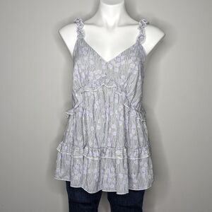 NWT Hailey & Co black white purple stripe floral tank top M